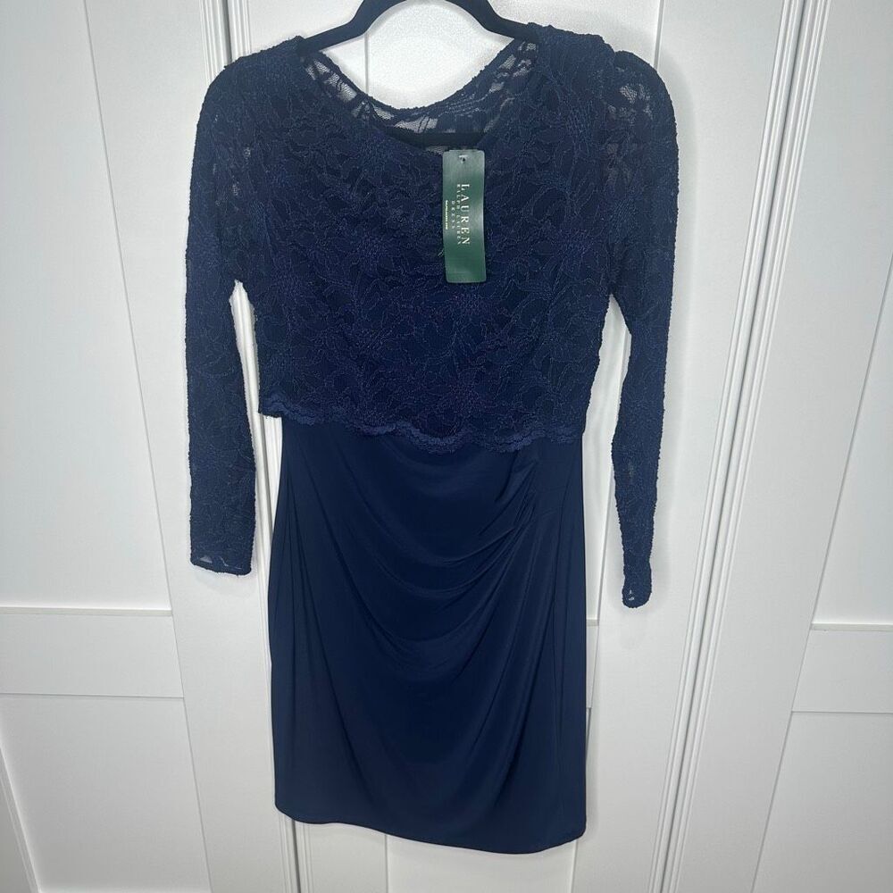NWT Ralph Lauren women navy lace crafted evening Size small. (MSRP $164)